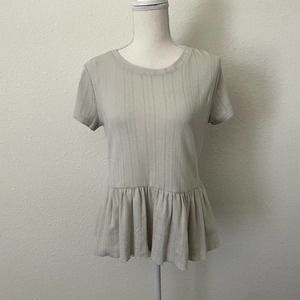 LC Lauren Conrad Light Gray Peplum Ruffle Blouse Size S